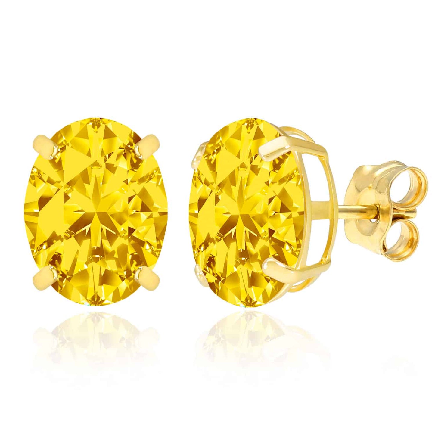5CTW Birthstone Oval Simulated Gemstone Basket-Set 14K Gold Stud Earrings