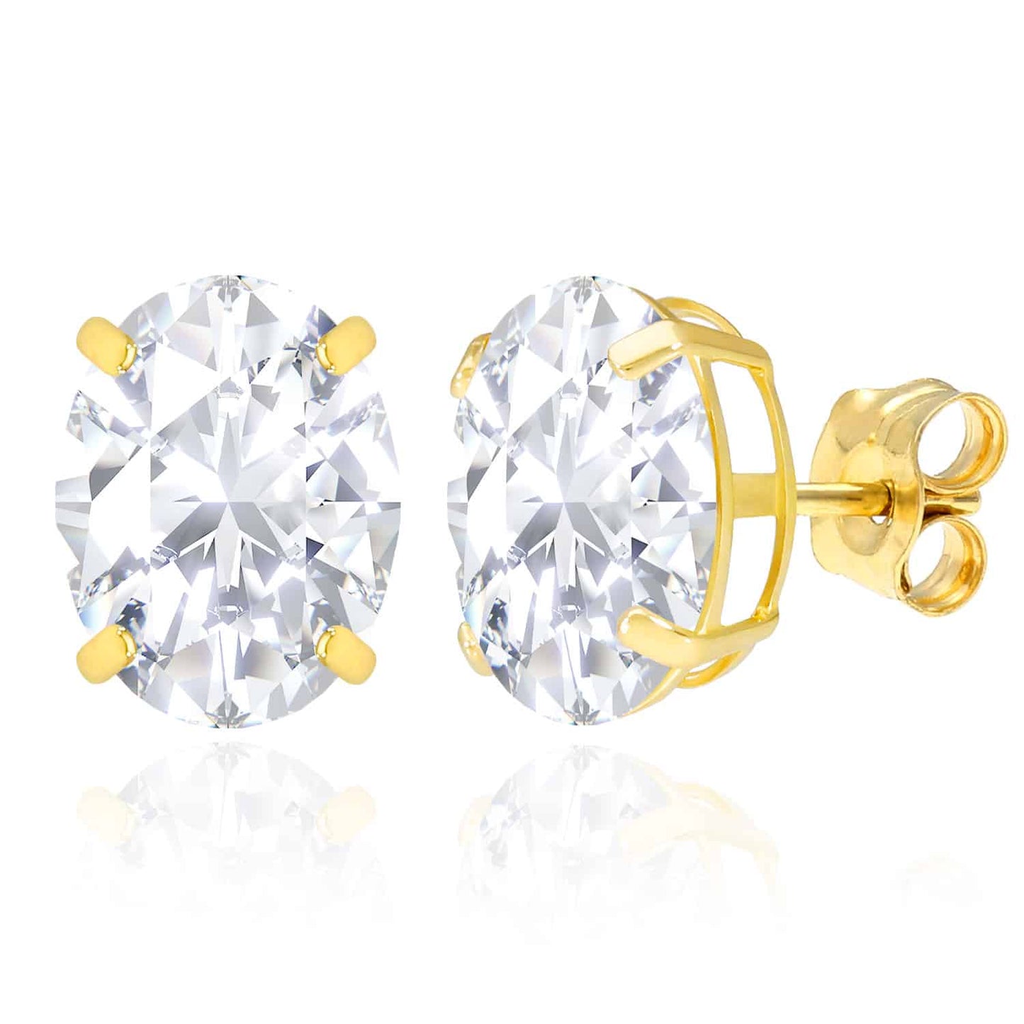 5CTW Birthstone Oval Simulated Gemstone Basket-Set 14K Gold Stud Earrings