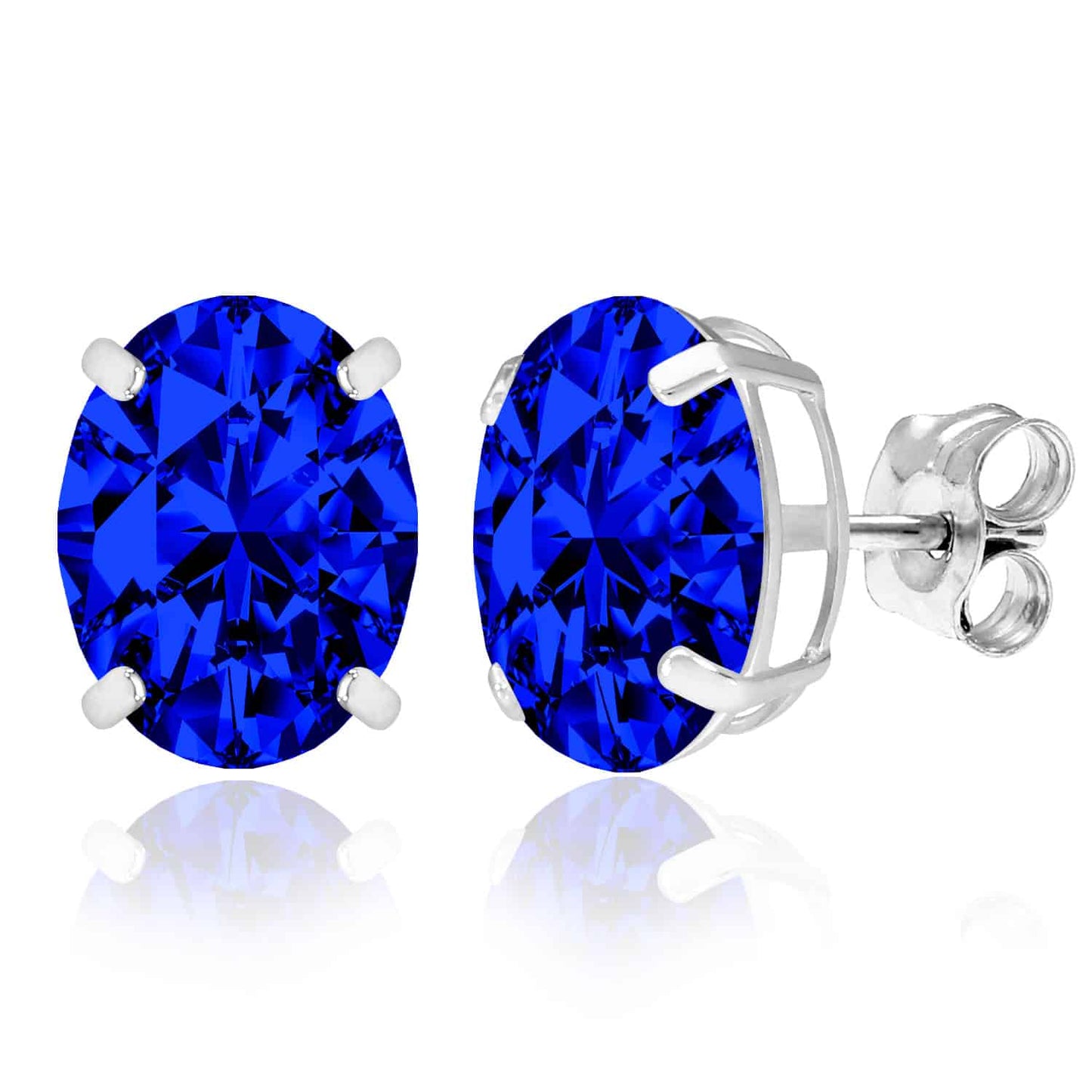 5CTW Birthstone Oval Simulated Gemstone Basket-Set 14K White Gold Stud Earrings