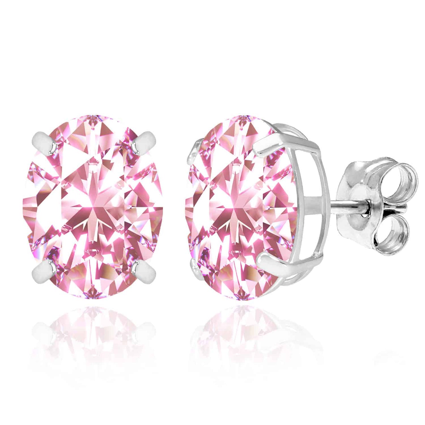 5CTW Birthstone Oval Simulated Gemstone Basket-Set 14K White Gold Stud Earrings