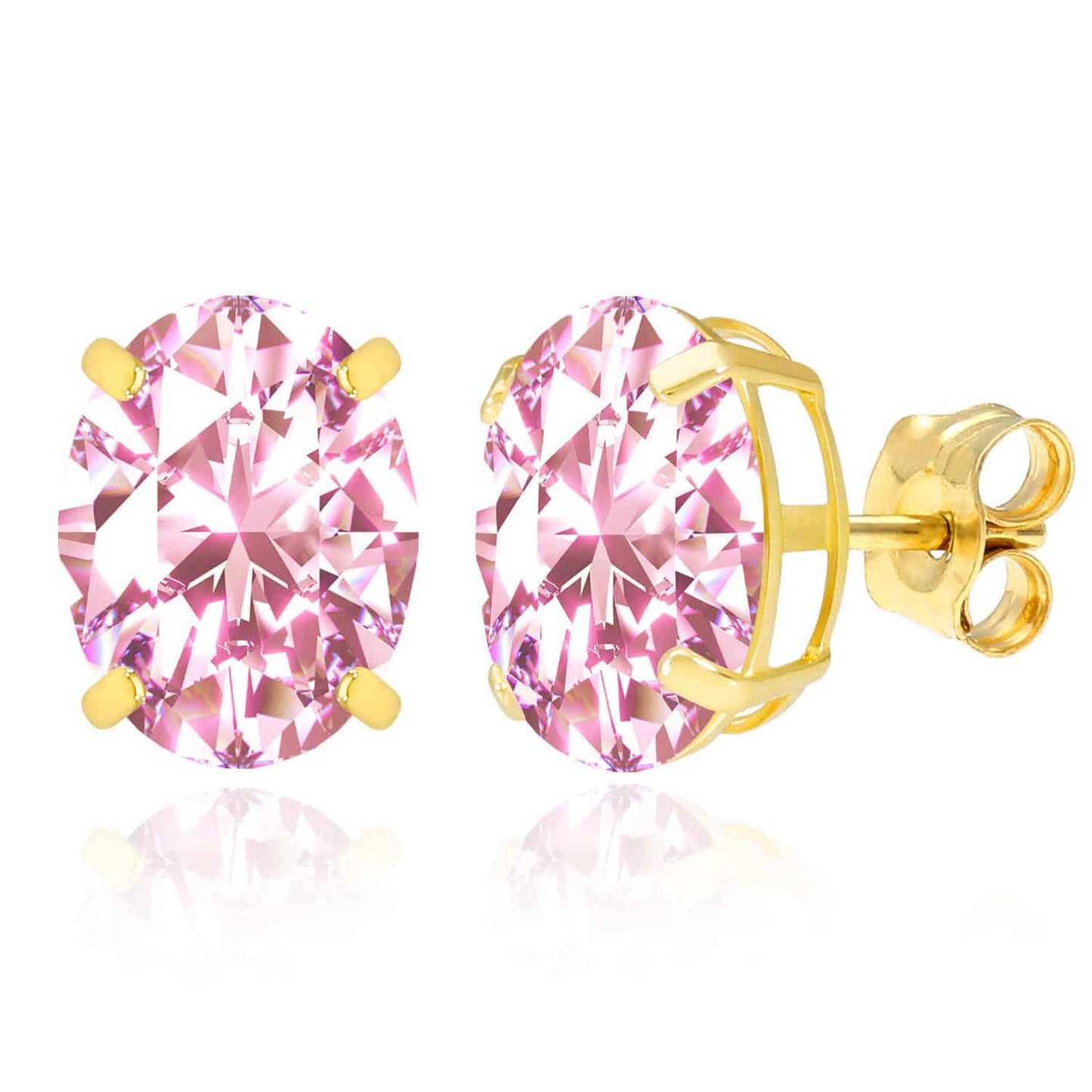 5CTW Birthstone Oval Simulated Gemstone Basket-Set 14K Gold Stud Earrings
