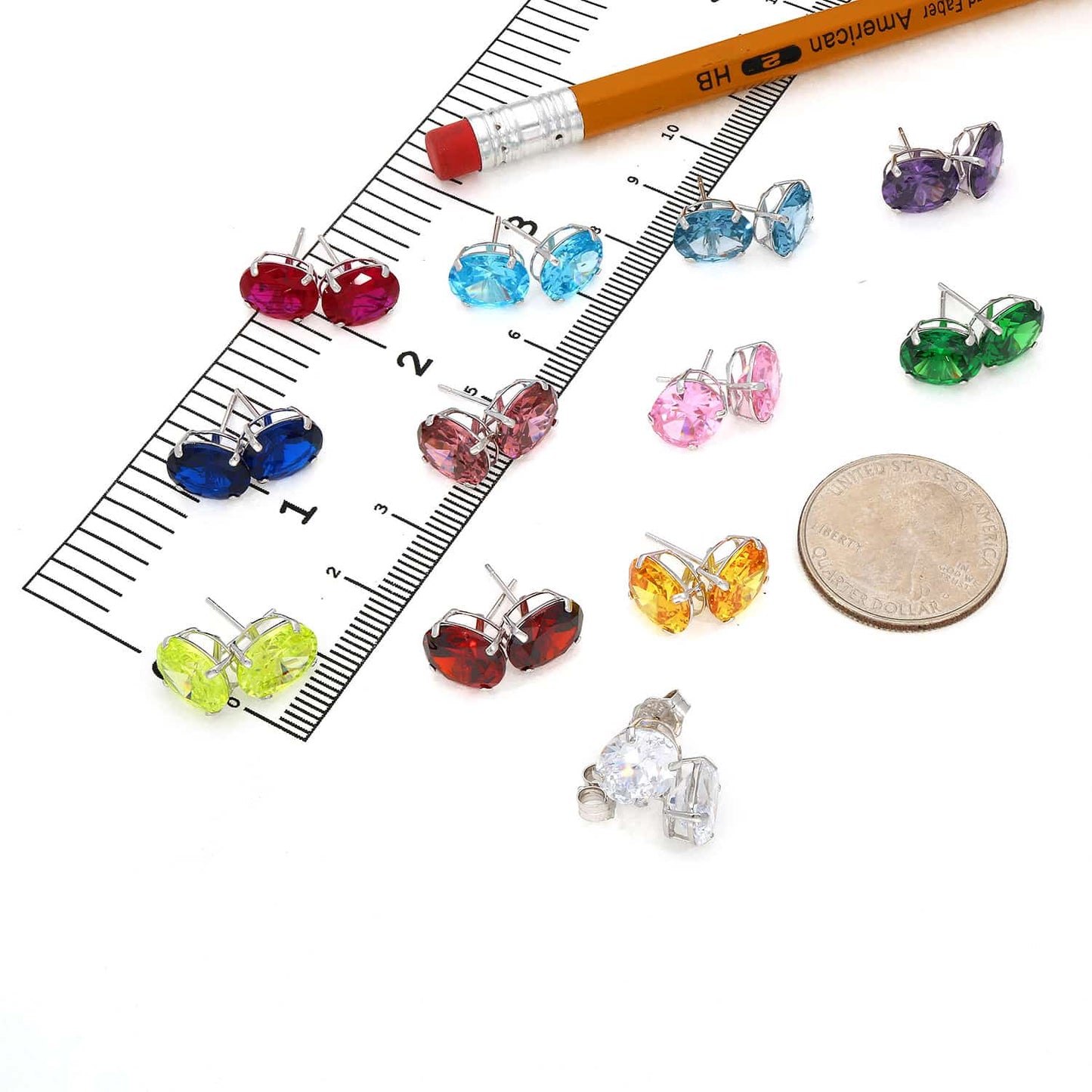 5CTW Birthstone Oval Simulated Gemstone Basket-Set 14K White Gold Stud Earrings
