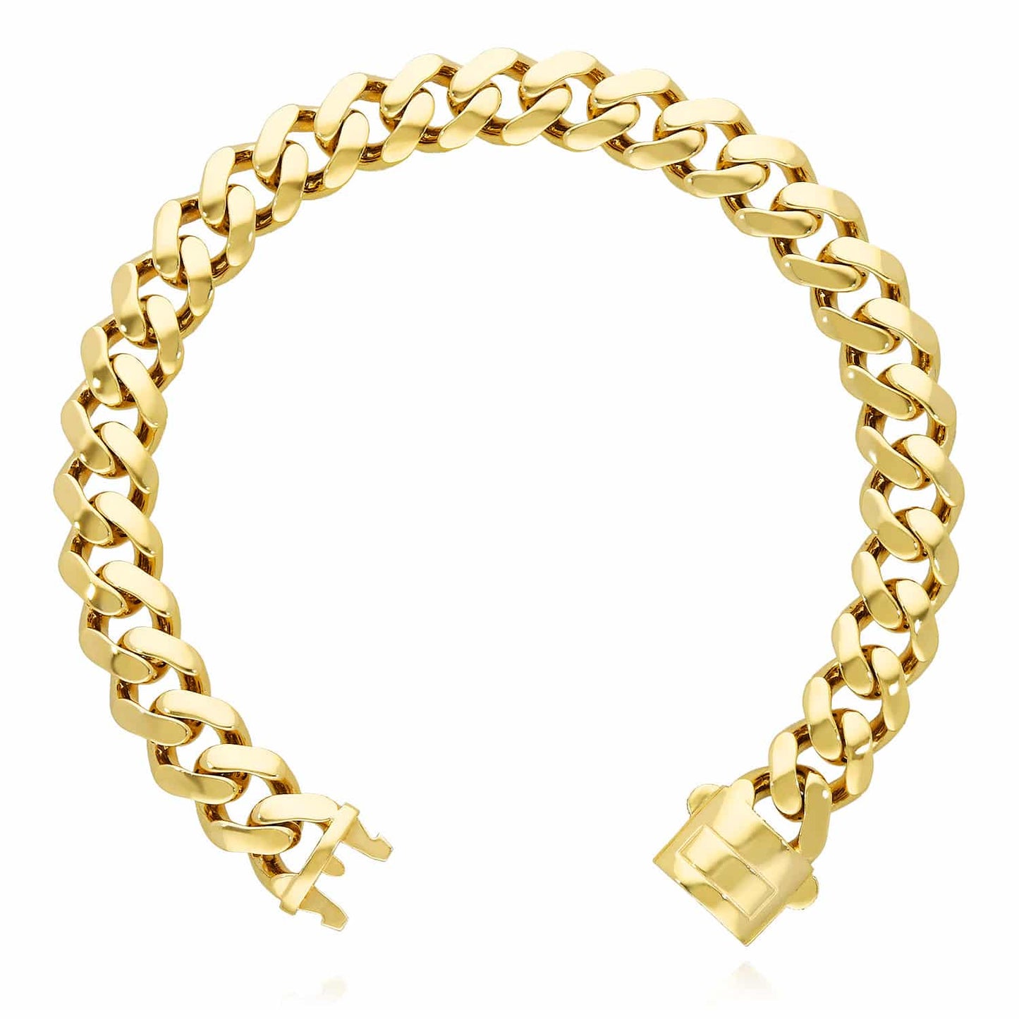 10K Gold 10mm Miami Cuban Bracelet (Hollow) with Fancy Box Clasp 8"