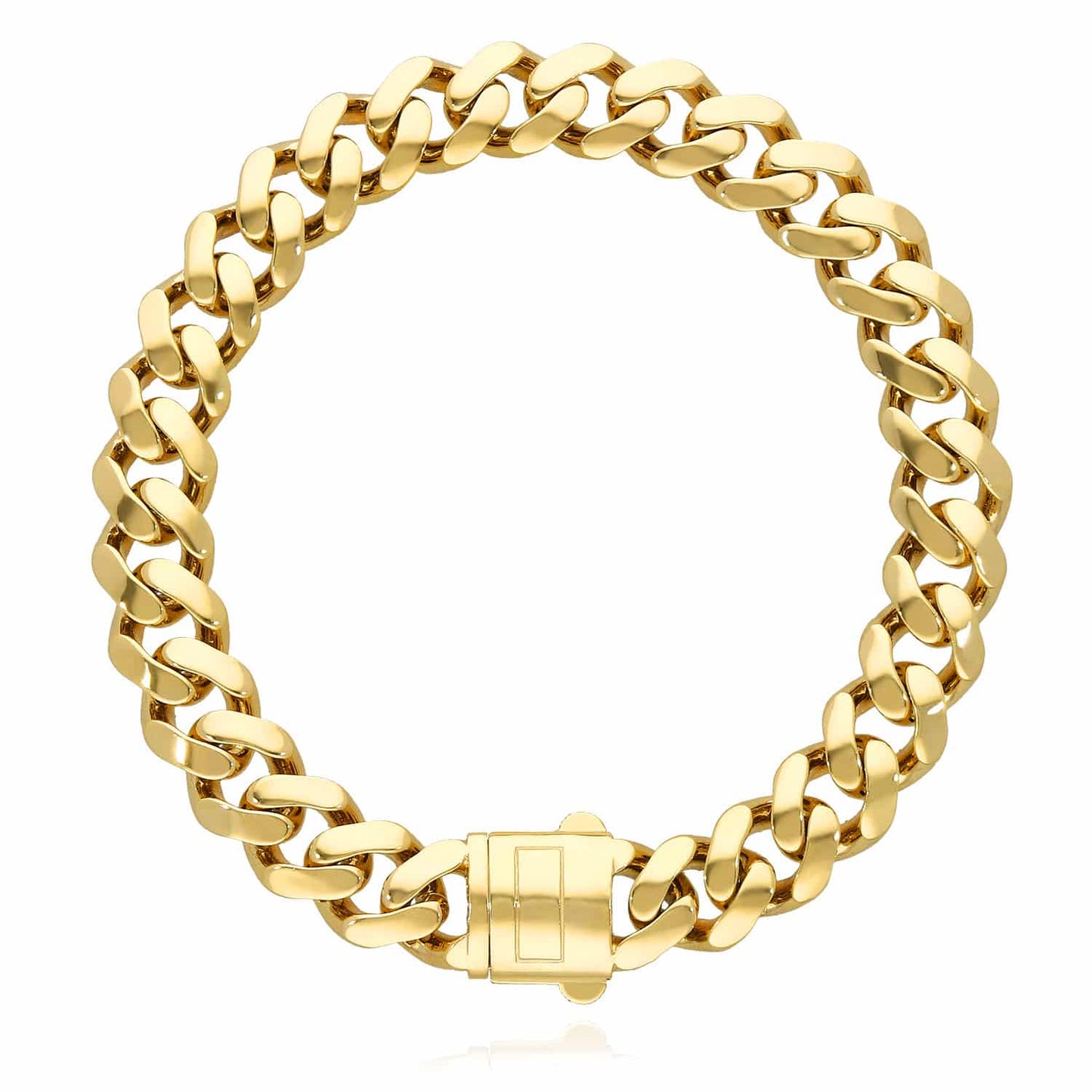 10K Gold 10mm Miami Cuban Bracelet (Hollow) with Fancy Box Clasp 8"
