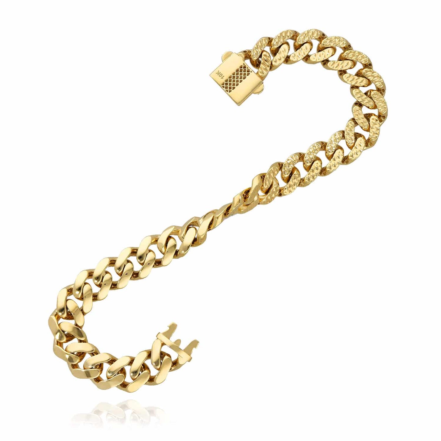 10K Gold 10mm Miami Cuban Bracelet (Hollow) with Fancy Box Clasp 8"