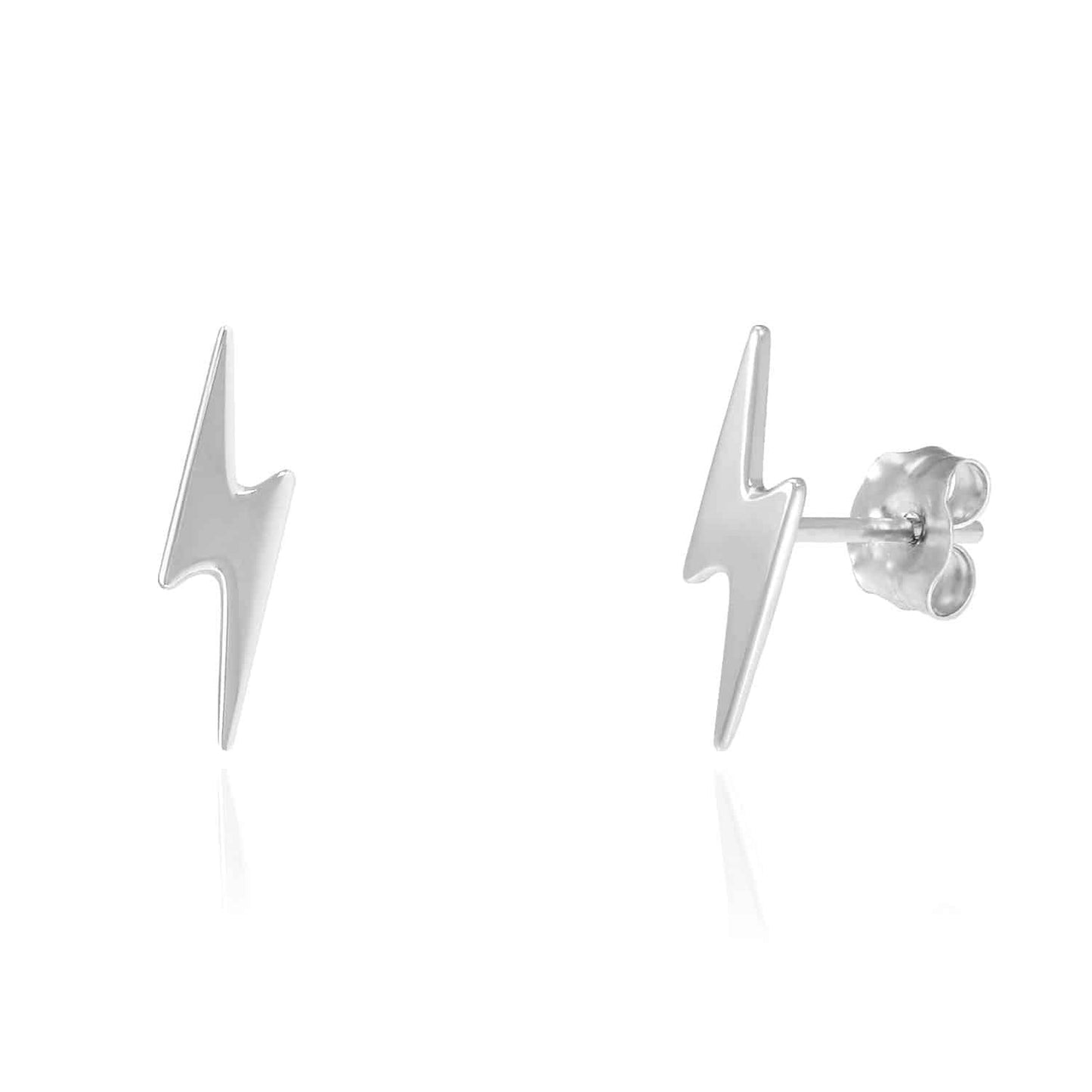 14K White Gold Lightning Bolt Stud Earrings 0.3"-0.4"