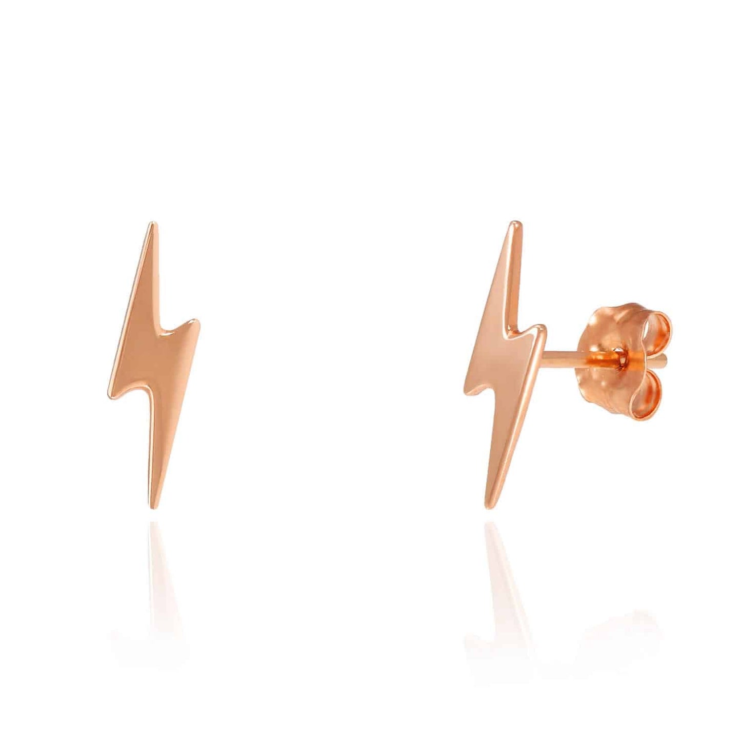 14K Rose Gold Lightning Bolt Stud Earrings 0.3"-0.4"