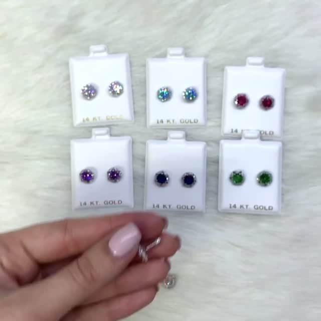 14K Solid White Gold Round And Marquise Gem Birthstone Halo Stud Earrings