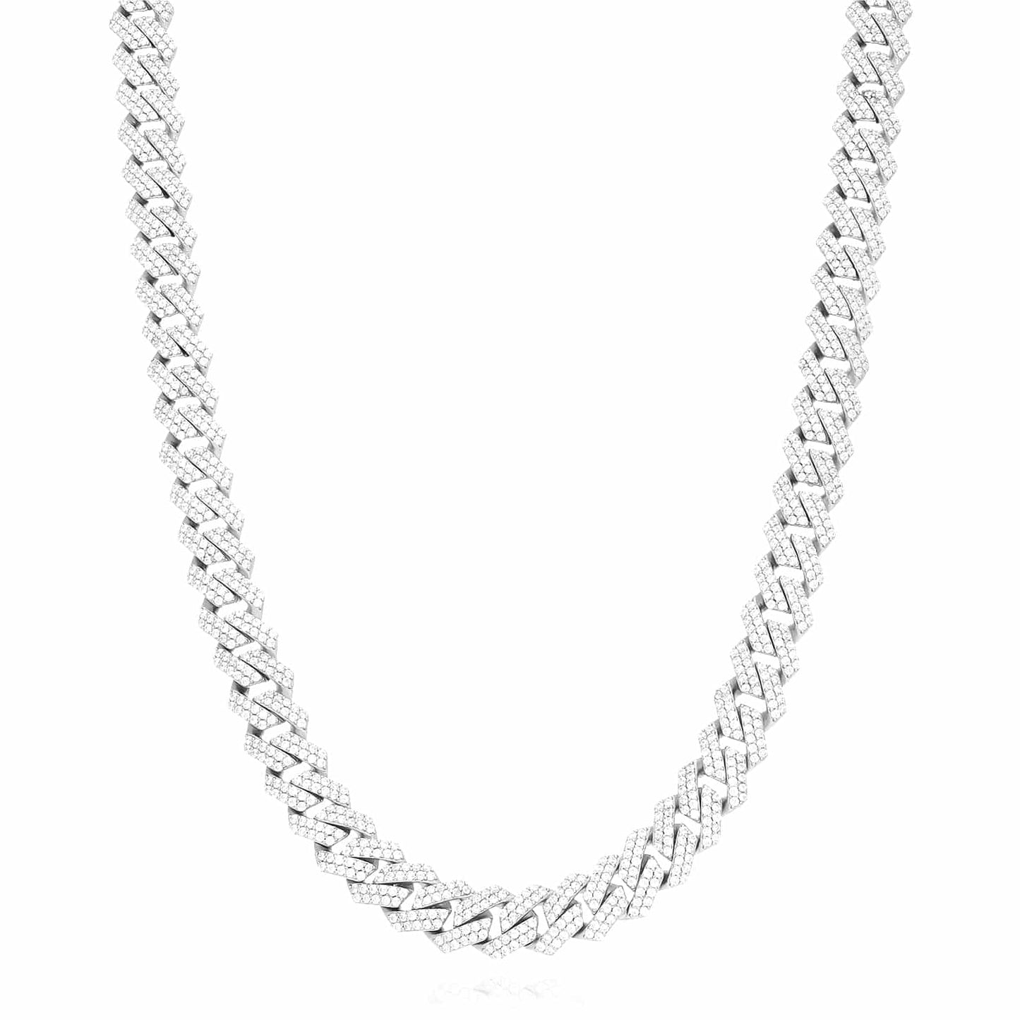 18K White Gold Over Silver CZ Pave 8.5mm Edge Miami Chain 16"-24"