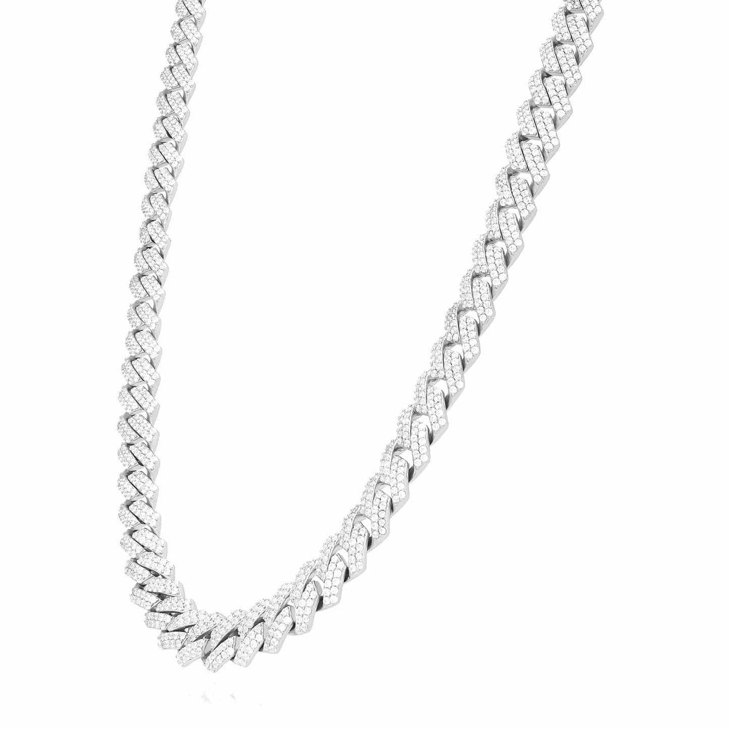 18K White Gold Over Silver CZ Pave 8.5mm Edge Miami Chain 16"-24"