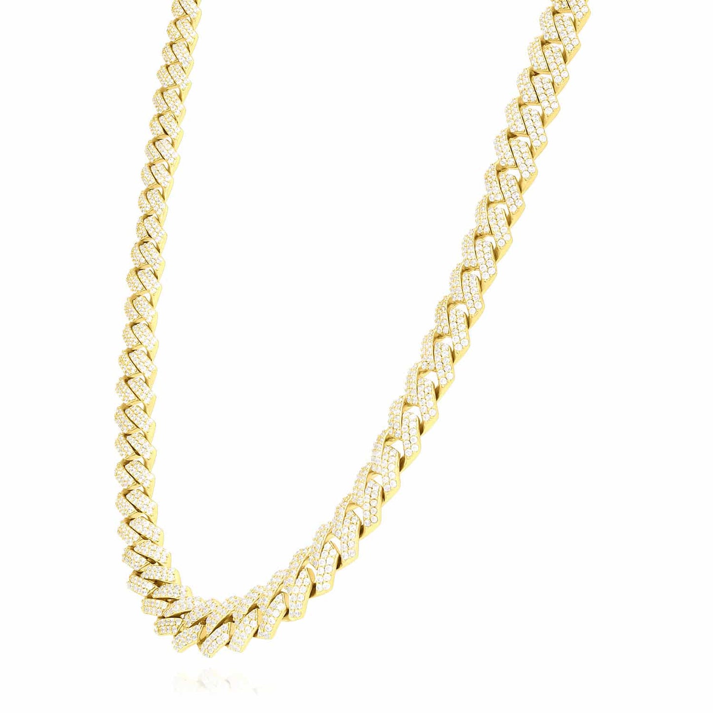 Gold Over Silver CZ Pave 8.5mm Edge Miami Chain Necklace 16-24"