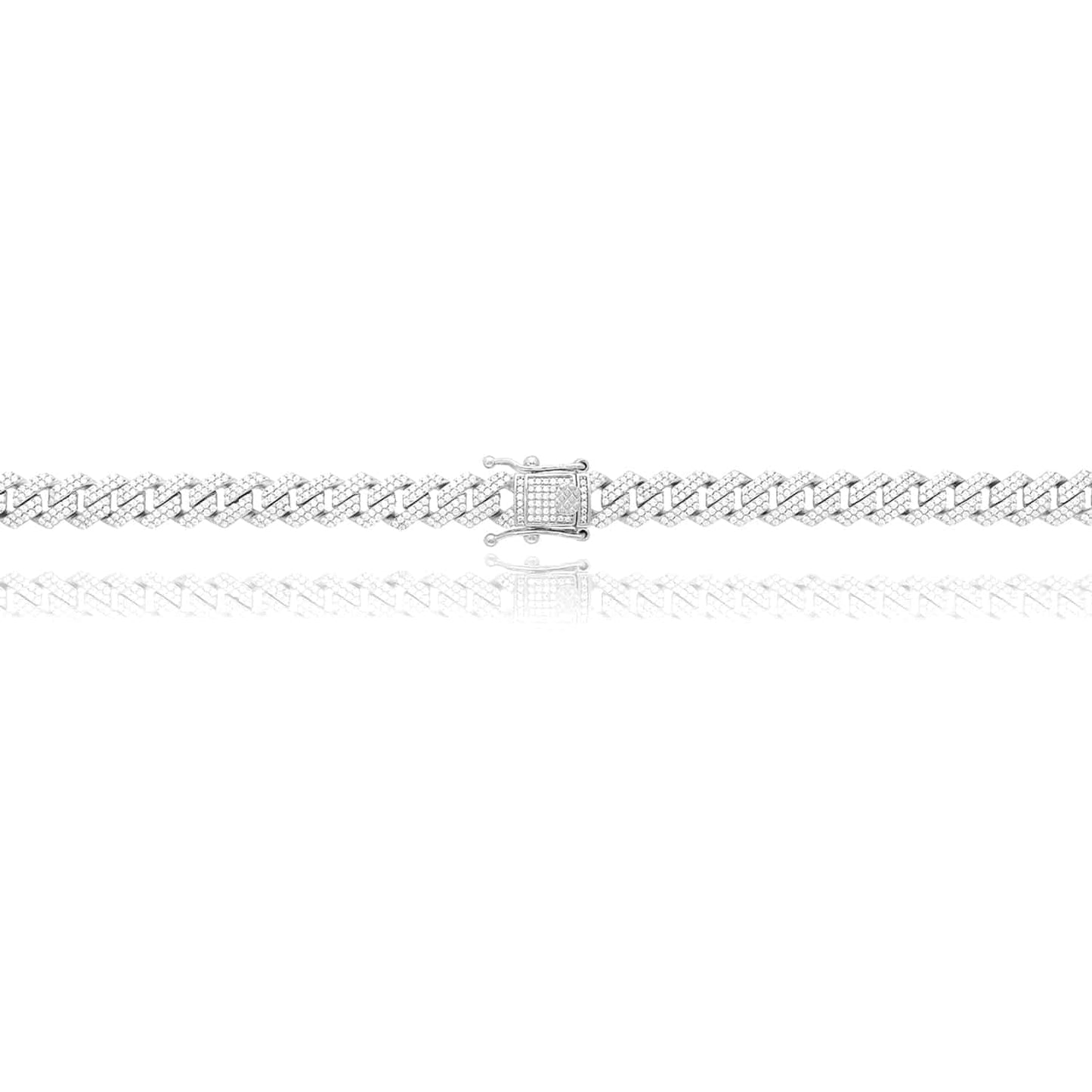 18K White Gold Over Silver CZ Pave 8.5mm Edge Miami Chain 16"-24"