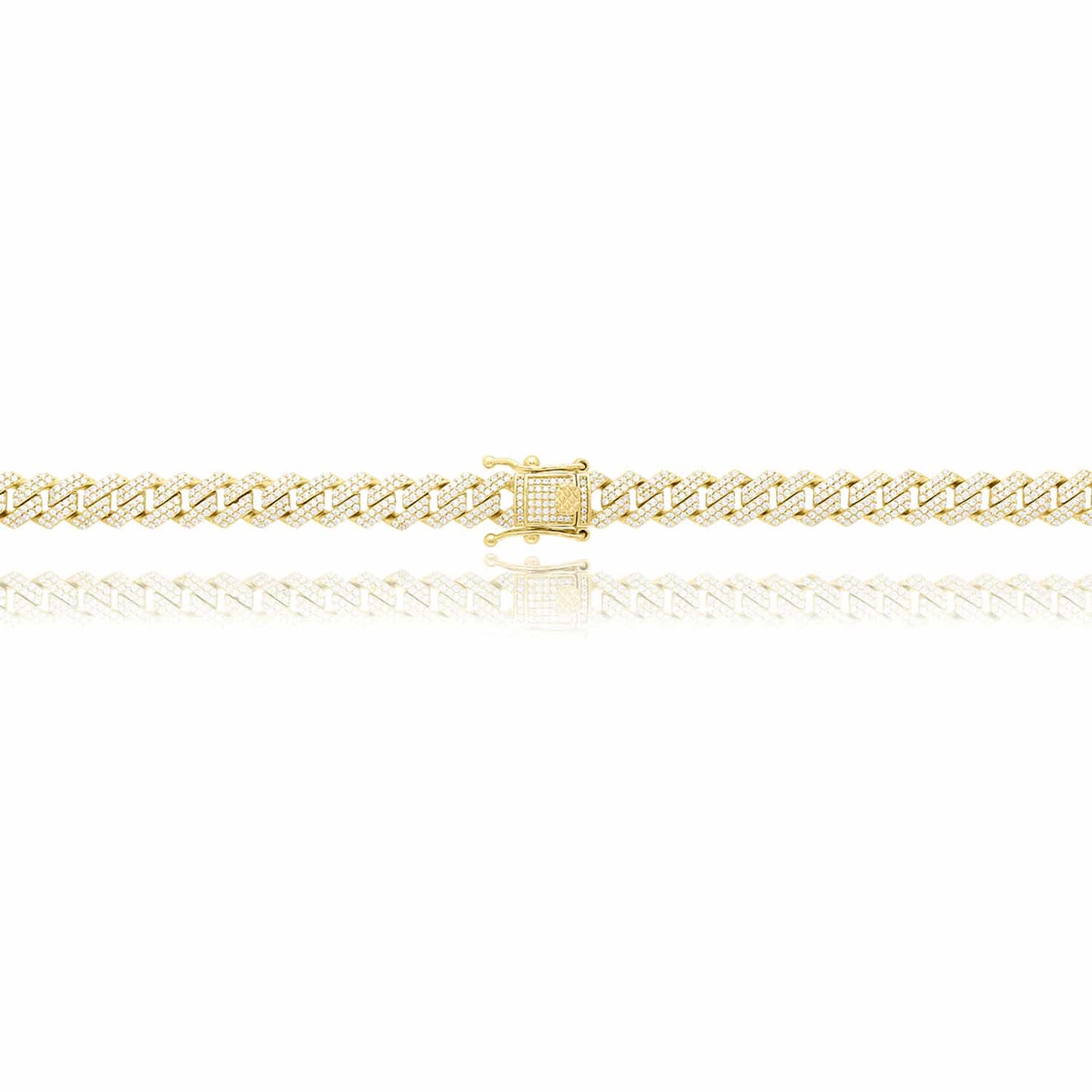 Gold Over Silver CZ Pave 8.5mm Edge Miami Chain Necklace 16-24"