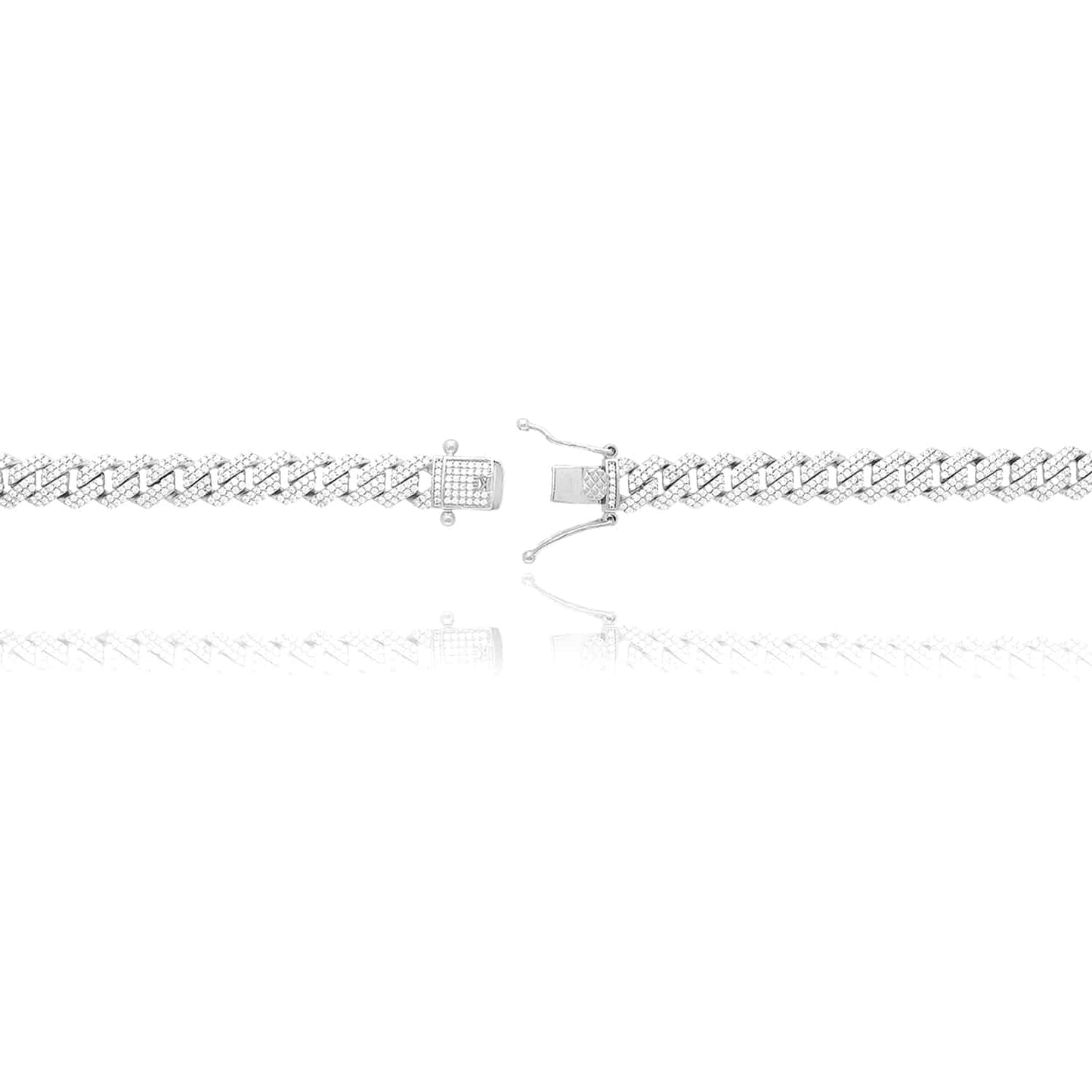 18K White Gold Over Silver CZ Pave 8.5mm Edge Miami Chain 16"-24"