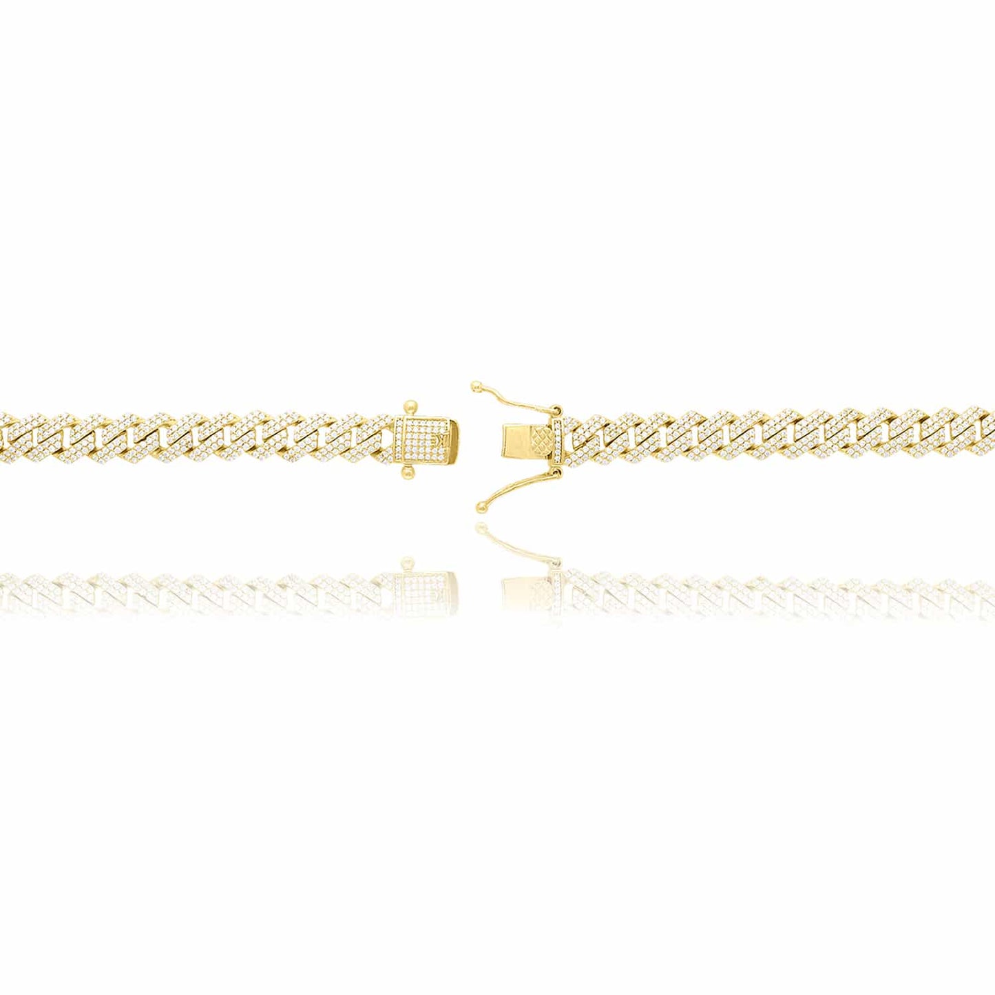 Gold Over Silver CZ Pave 8.5mm Edge Miami Chain Necklace 16-24"