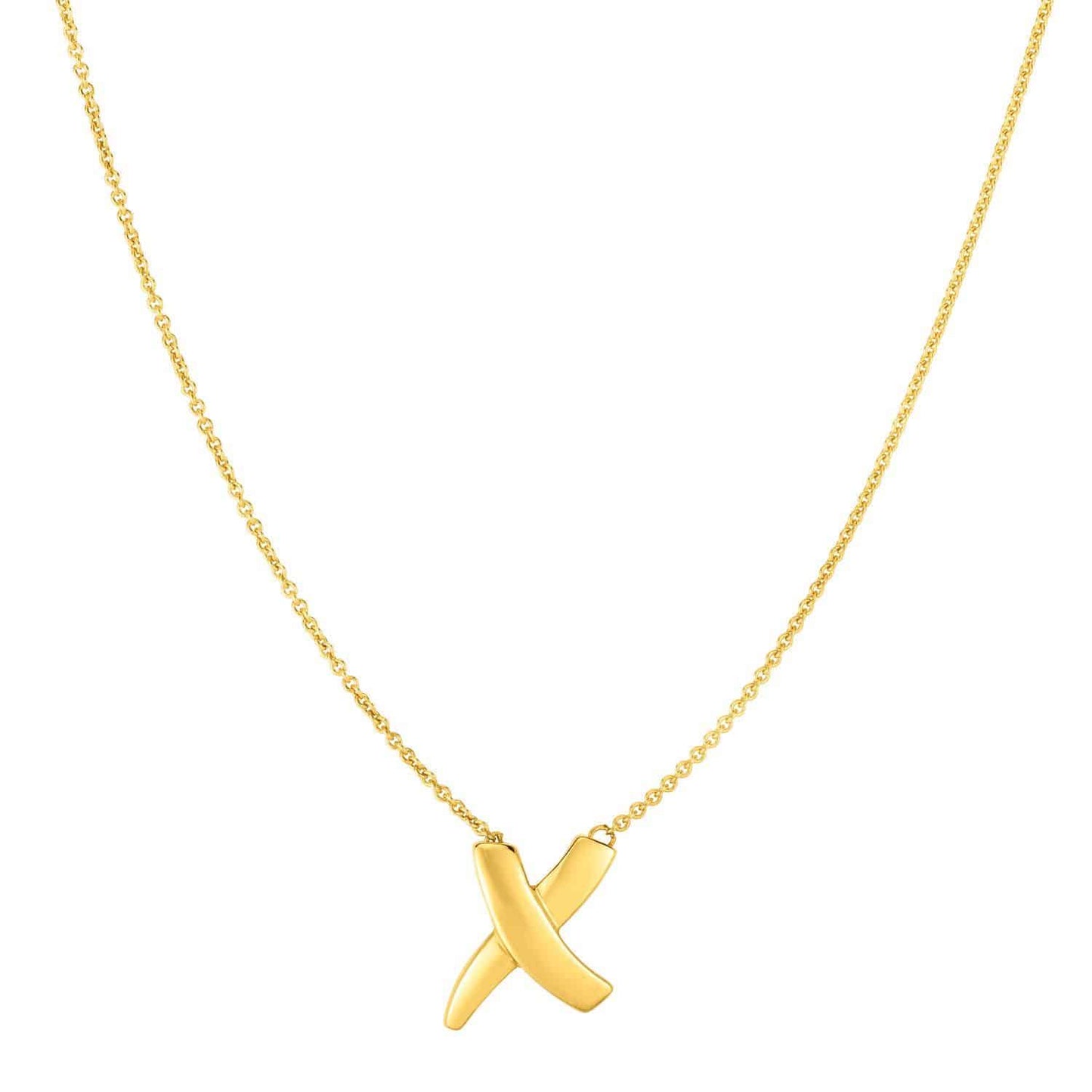14K Yellow White Gold Sculpture X Charm Pendant 0.51" Necklace 17"