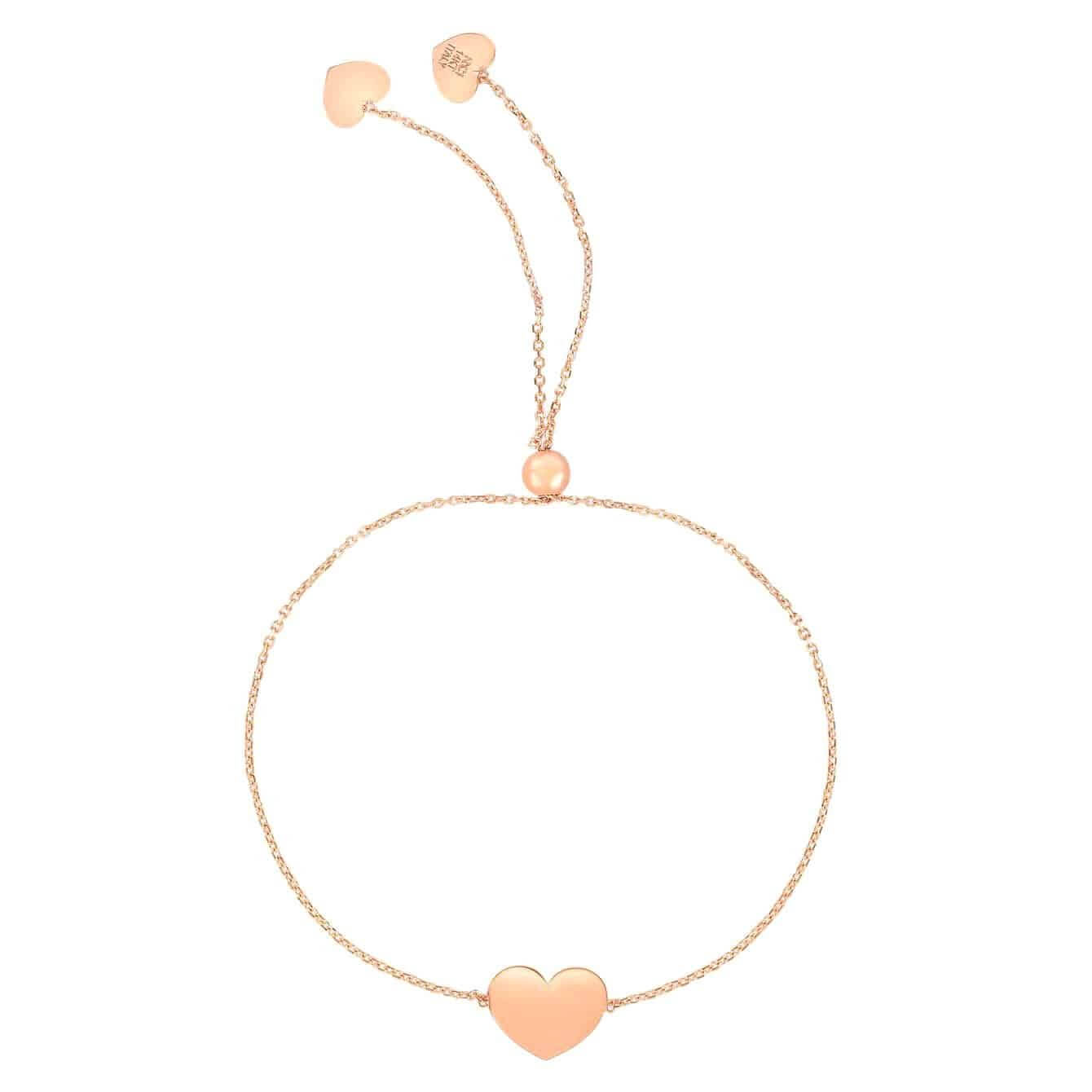 14K Real Gold White Rose Cable Heart Friendship Bolo Bracelet 9.25" Adjustable