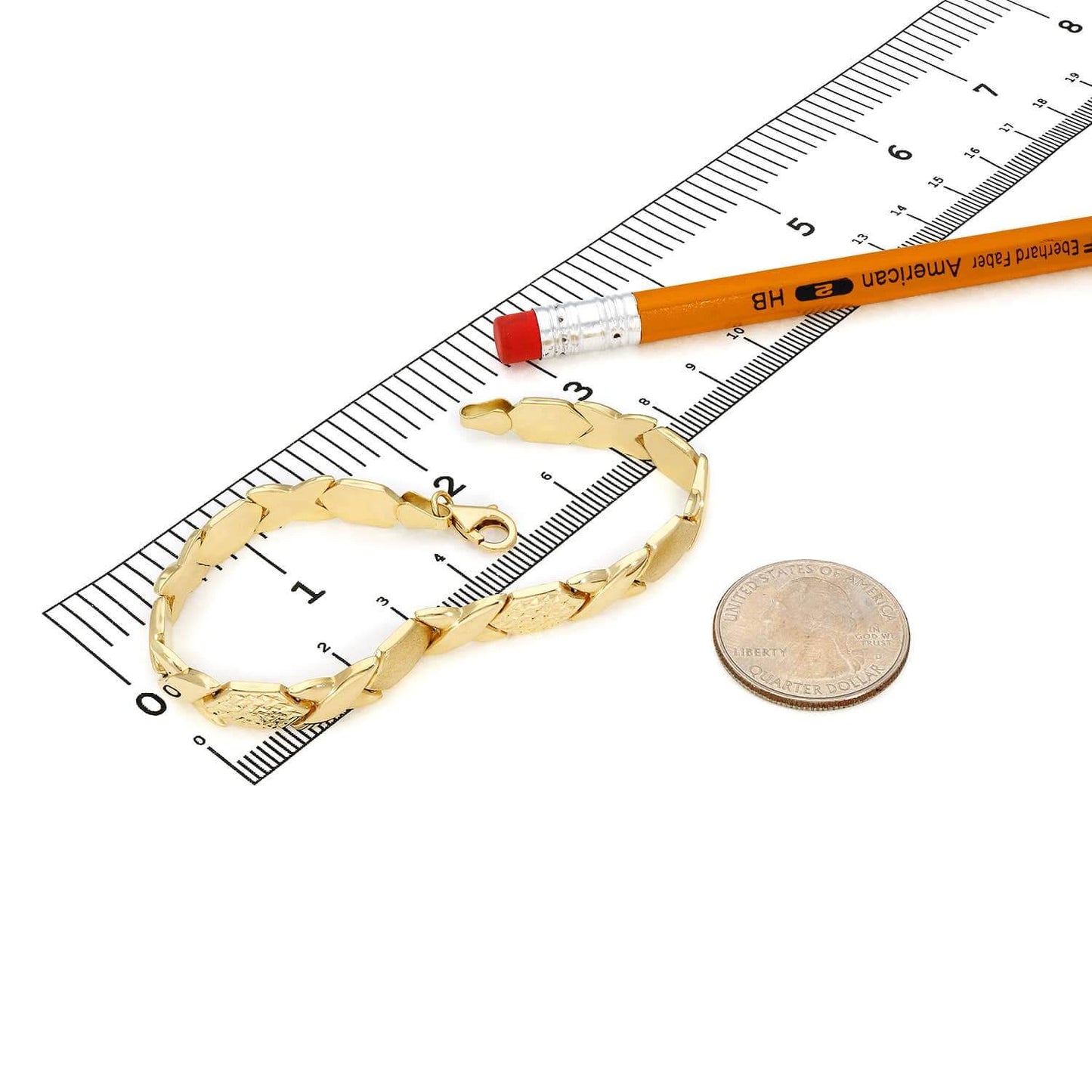 14K Gold Yellow 7.5mm Diamond-Cut Stampato XO Bracelet 7.5"