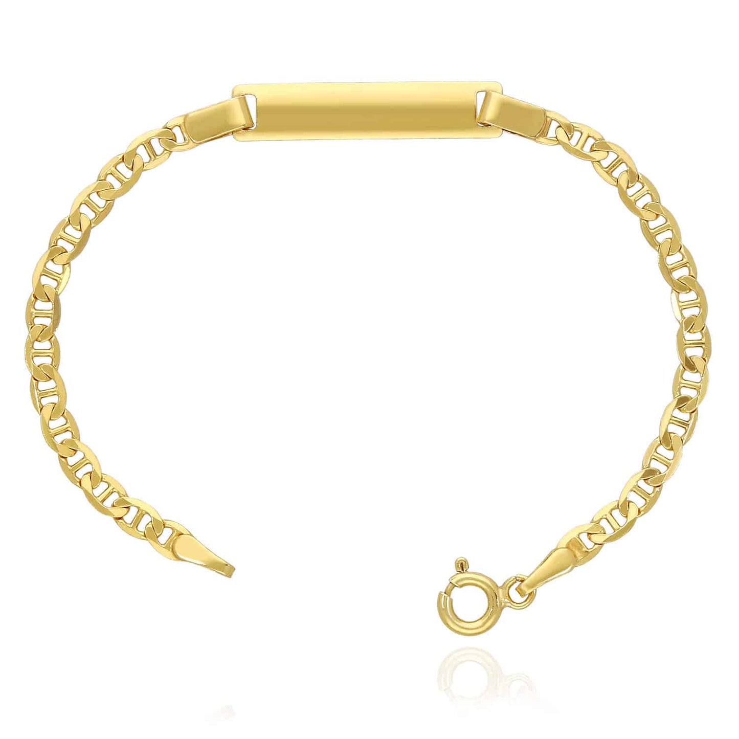 Kids 14K Yellow Gold Over Sterling Silver 3.5mm Anchor Mariner Engravable ID Bar Bracelet (Solid Links) 6"