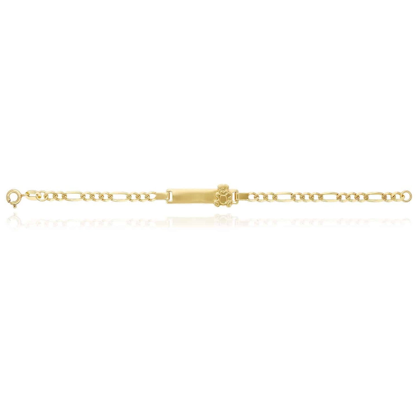 Kid's 14K Gold Over Silver 4mm Figaro Teddy Bear Engravable ID Bar Bracelet 6"
