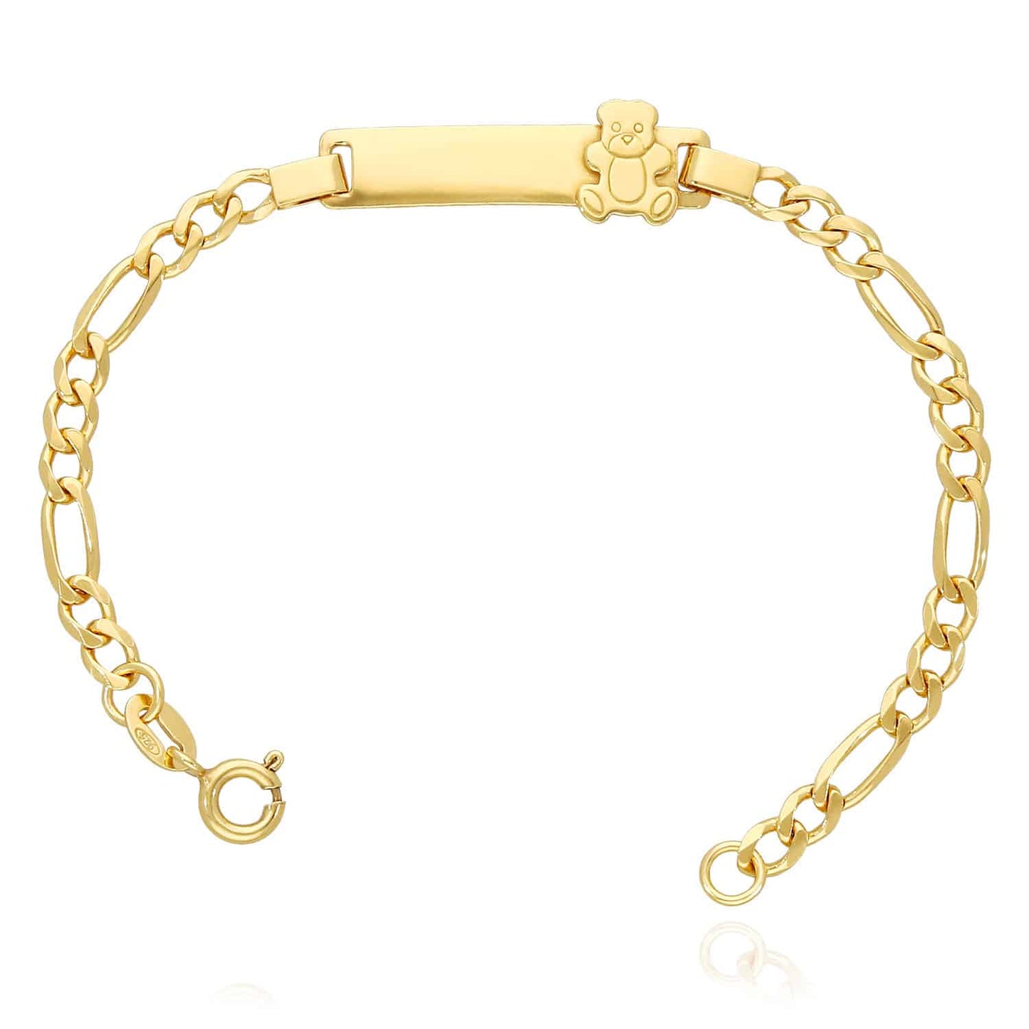 Kid's 14K Gold Over Silver 4mm Figaro Teddy Bear Engravable ID Bar Bracelet 6"