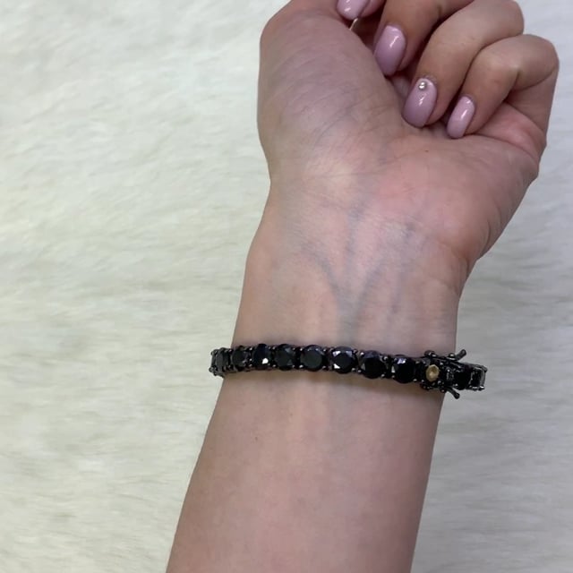 925 Black Plated Sterling Silver 6mm Black Cubic Zirconia Tennis Bracelet 8"