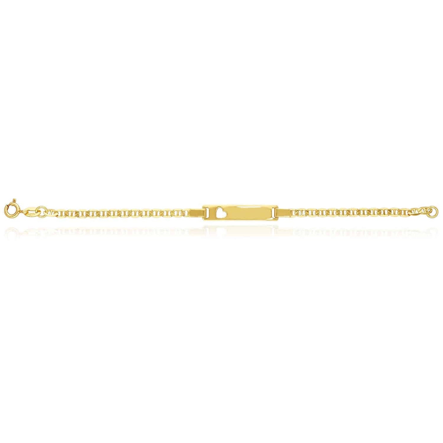 Kids Yellow Gold Over Sterling Silver 3.5mm Anchor Mariner Heart Engravable ID Bar Bracelet (Solid Links) 6"