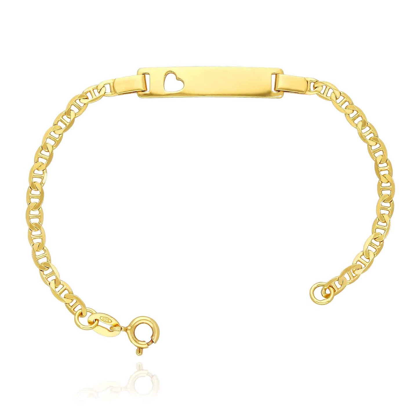 Kids Yellow Gold Over Sterling Silver 3.5mm Anchor Mariner Heart Engravable ID Bar Bracelet (Solid Links) 6"