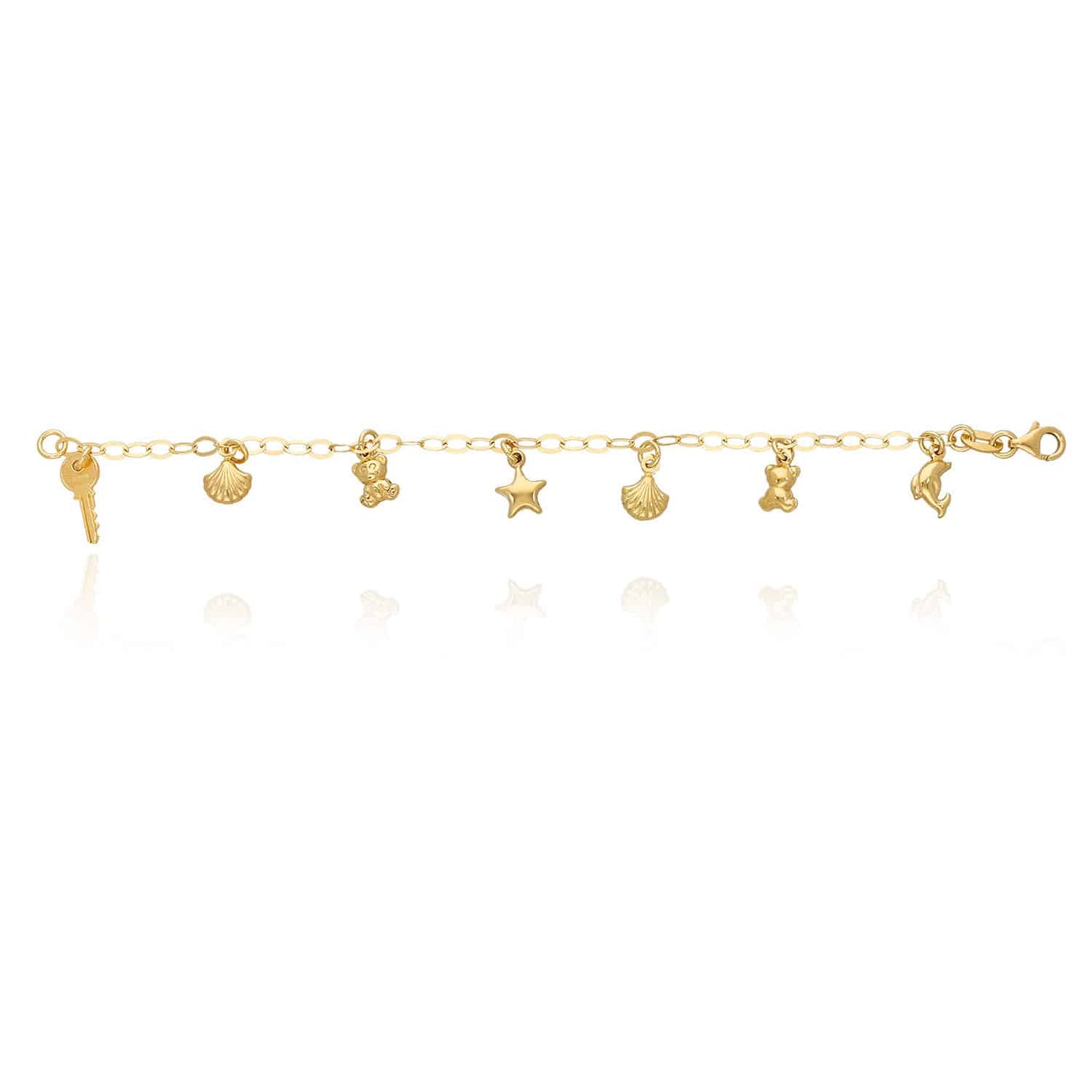 Kid’s Gold Over Silver Dolphin Key Bear Star Seashell Bracelet 6"