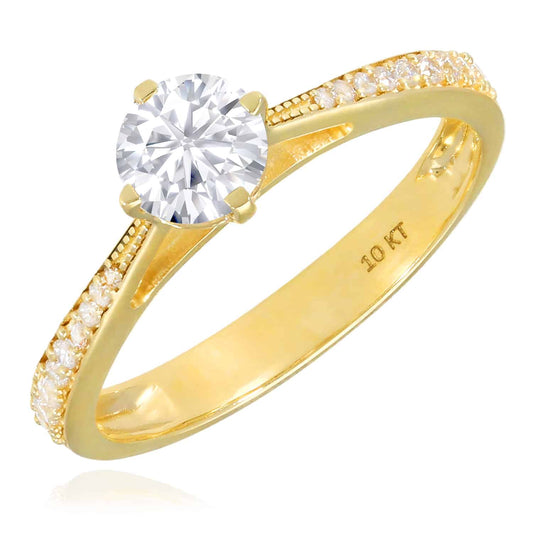 0.70 CTW Created Round Diamond Petite Pave Crown 10K Gold Engagement Ring