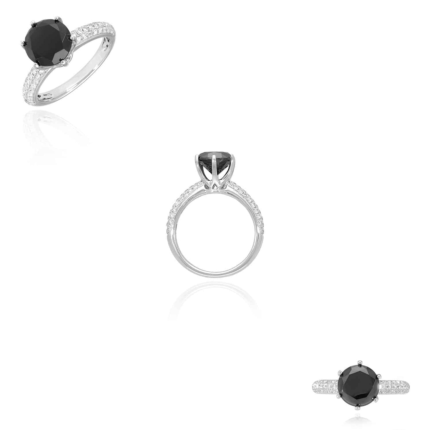 2.85CTW Black Natural Diamond Petite Pave Crown 18K Gold White Engagement Ring
