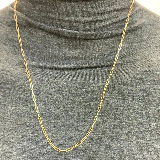 Solid 18K Yellow Gold 2mm Paperclip Elongated Open Chain Necklace 16"-24"
