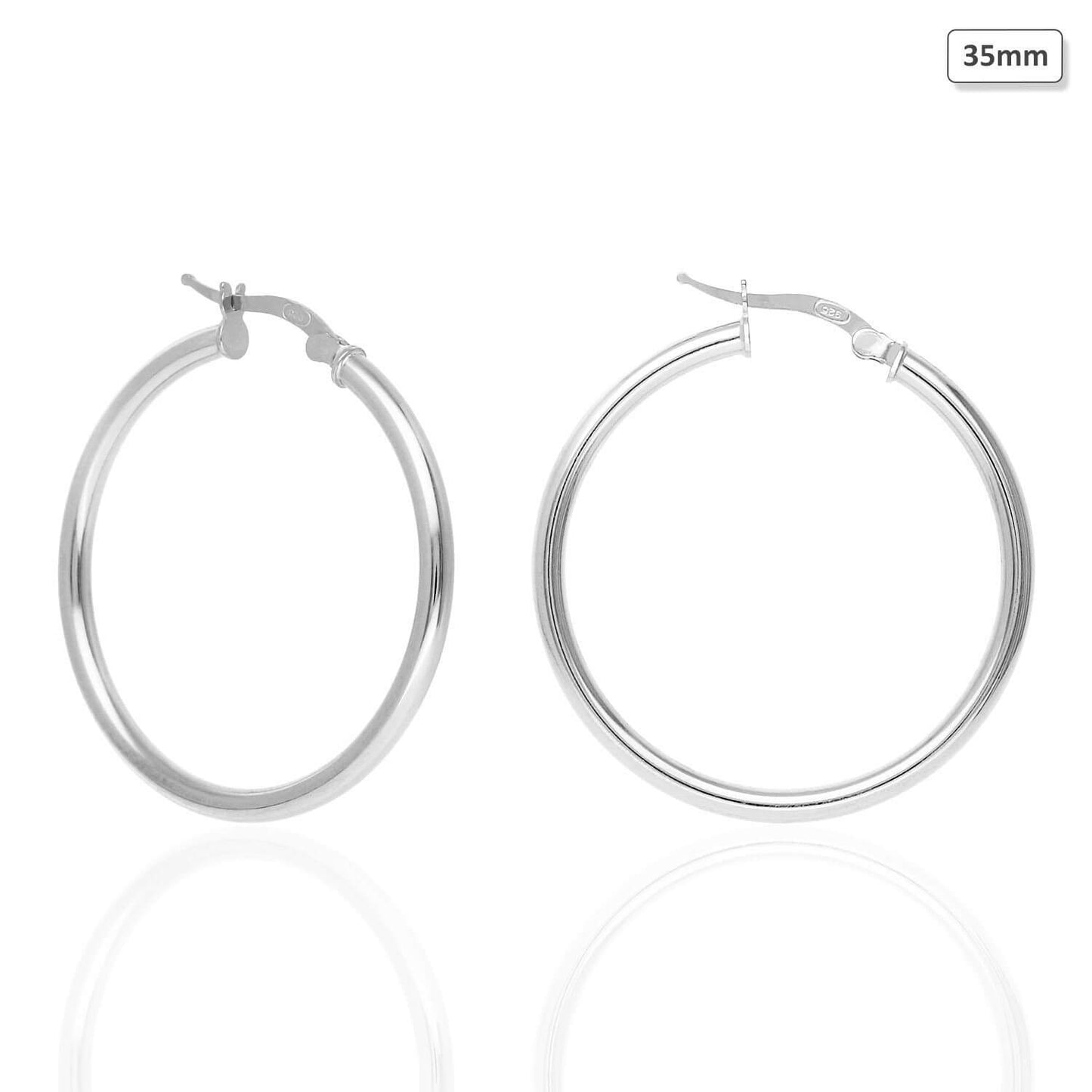 925 Sterling Silver 2.5mm Thick Hoop Earrings 35mm-73mm Diameter