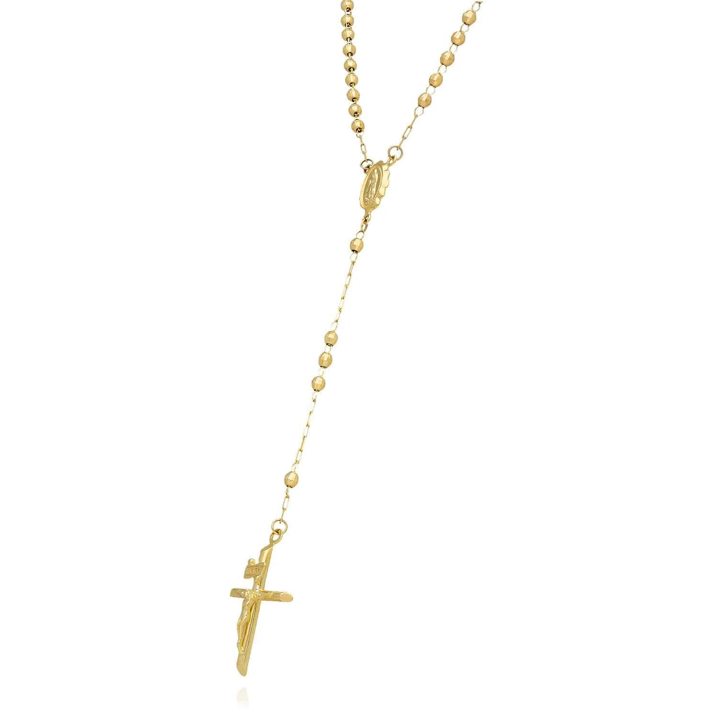 10K Gold 3mm Diamond-Cut Beads Rosary Chain Necklace 18"-20"