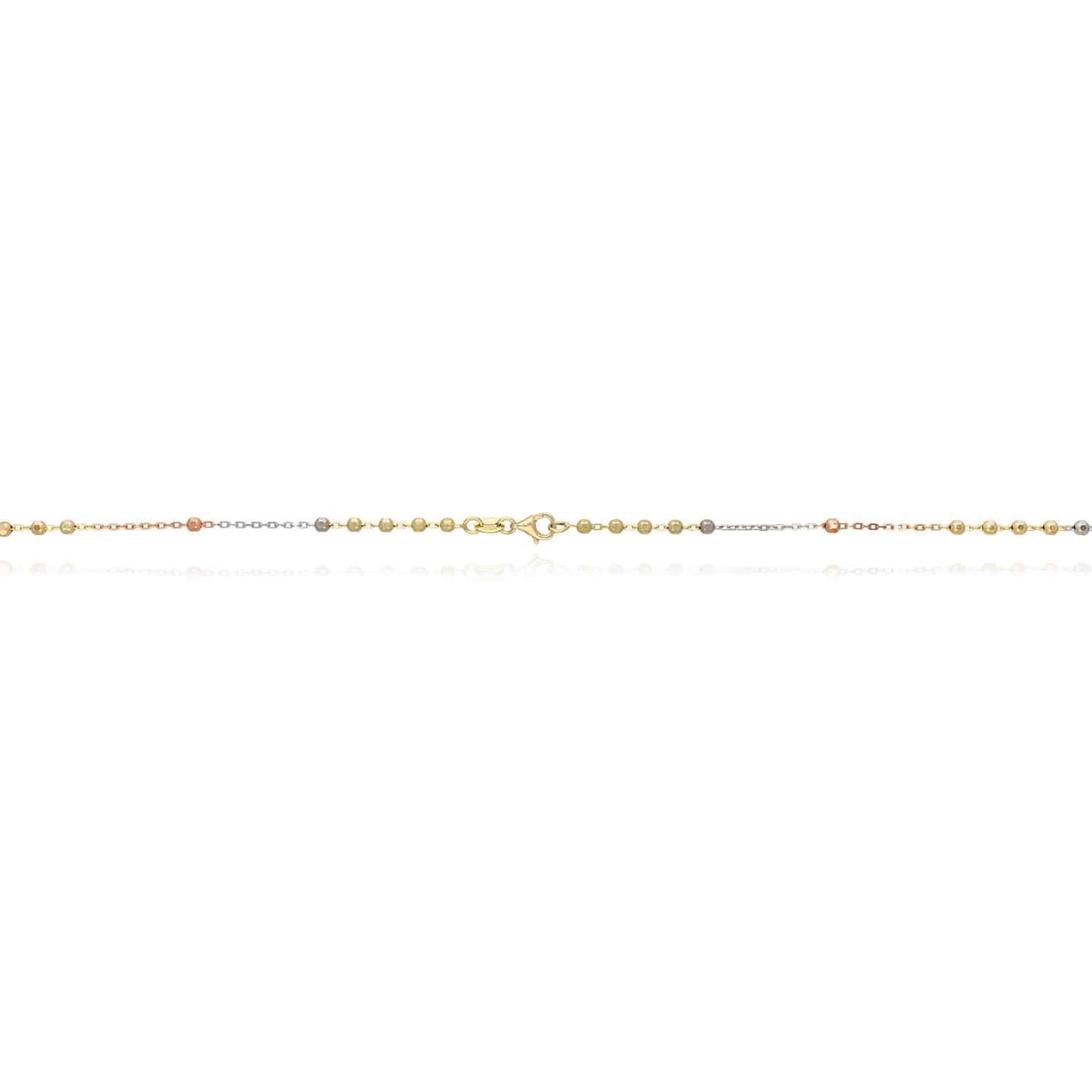 10K Tri-Color Gold 2.5mm Diamond-Cut Ball Beads Rosary Chain (Hollow) 18"