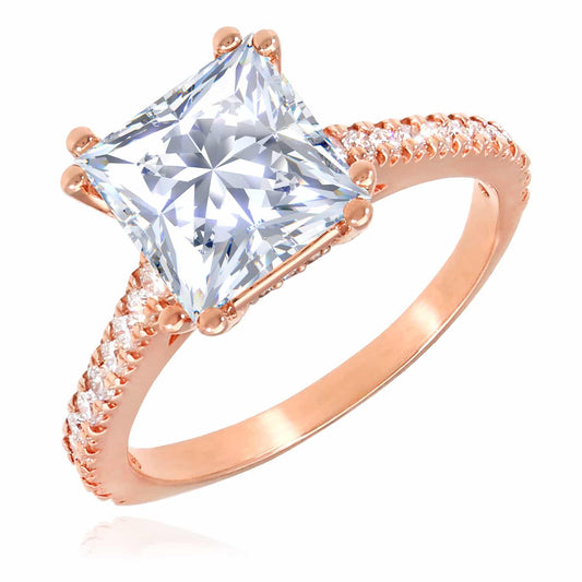 3.55Ctw Natural Diamond & Princess-Cut Moissanite 14K Rose Gold Engagement Ring