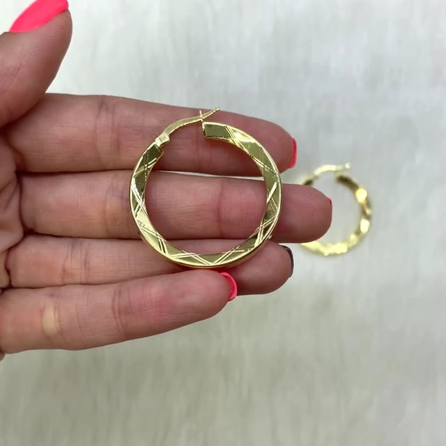 Yellow White Gold Over Sterling Silver Triangle Tube Diamond Cut Hoop Earrings