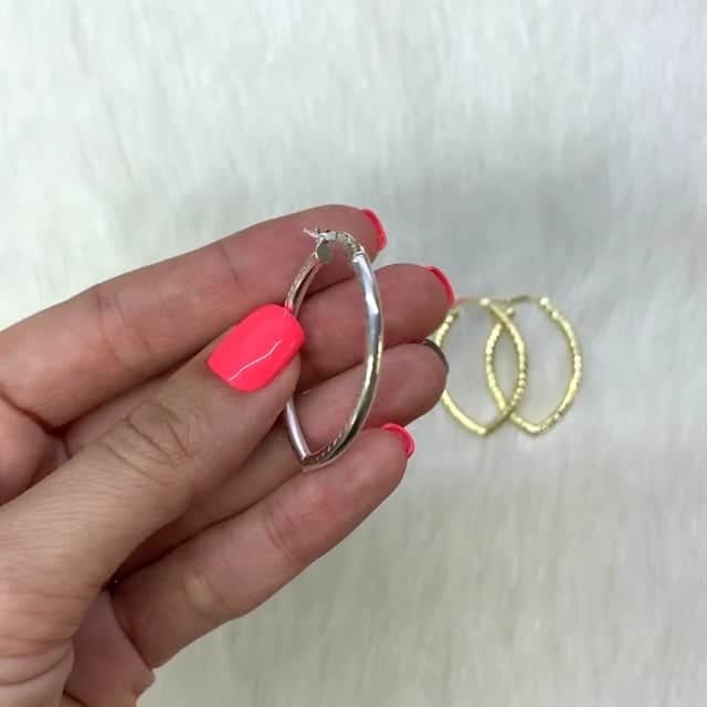 Yellow White Gold Tone Diamond Cut Oval Shape Hoop Earrings