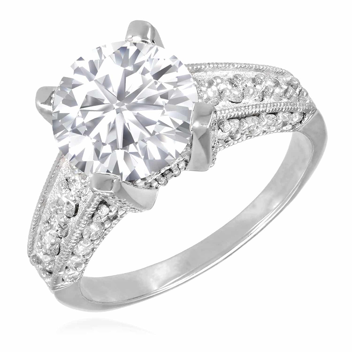 3.55CTW Natural Diamond & Moissanite Milgrain 14K Gold White Engagement Ring