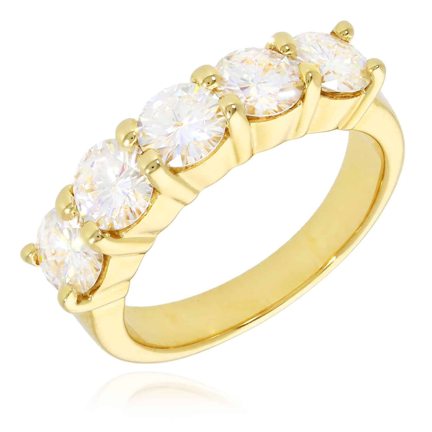 Real Moissanite Five-Stone 14K Gold 5mm Wedding Band – WJD