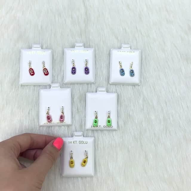 Kids 14K Gold CZ Enameled Baby Bootie Stud Earrings