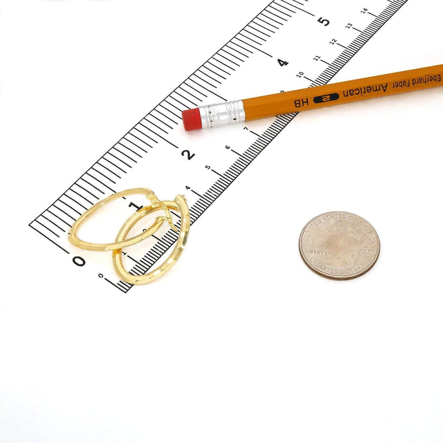 10K Gold Diamond Cut Oval Hoop Earrings 32mm