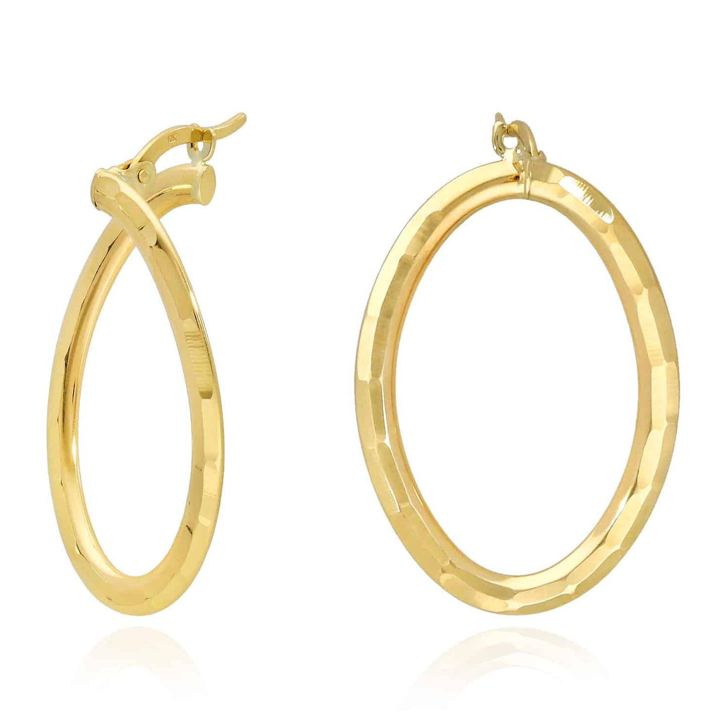 10K Gold Diamond Cut Oval Hoop Earrings 32mm
