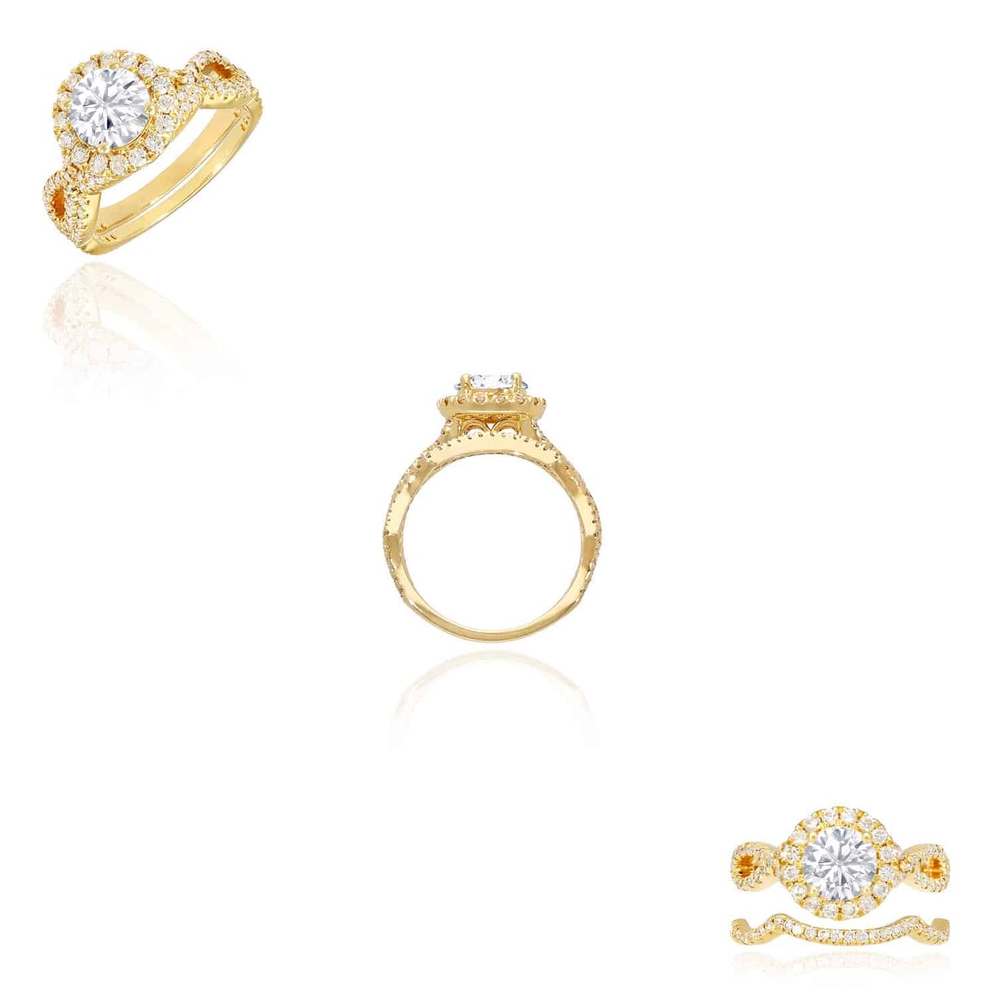 2.05CTW Natural Diamond & Moissanite Twisted Shank Halo 14K Gold Bridal Ring Set