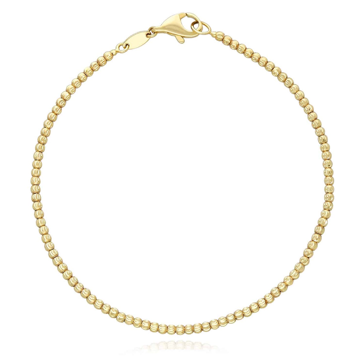 10K Gold 2mm Moon-Cut Ball Beaded Bracelet 7.5"