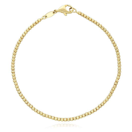 10K Gold 2mm Moon-Cut Ball Beaded Bracelet (Solid Links) 7.5"