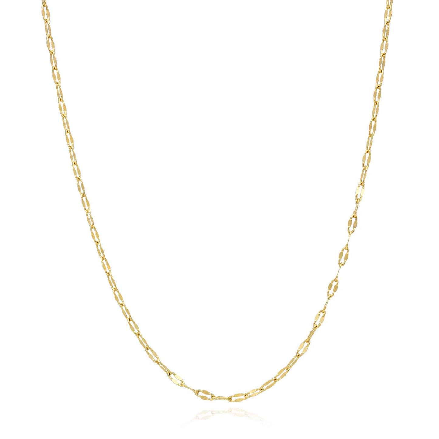 14K Gold 2mm Italian Oval Mirror Chain Necklace 16"-18"