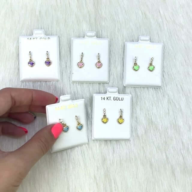 Kids 14K Yellow Gold CZ Enamel Heart Stud Earrings
