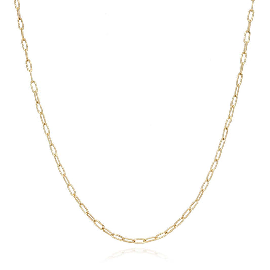 14K Yellow Gold 2mm Diamond-Cut Paperclip Chain (Solid Links) 16"-18"