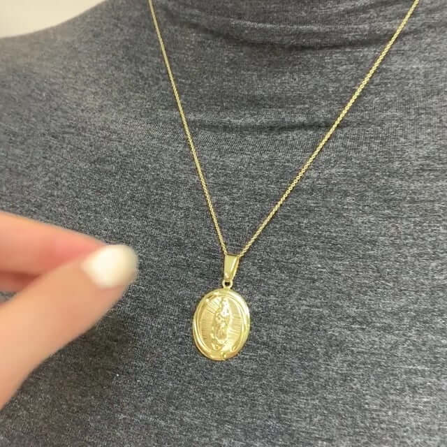 Yellow Gold Over 925 Silver Our Lady Of Guadalupe Oval Medallion Pendant